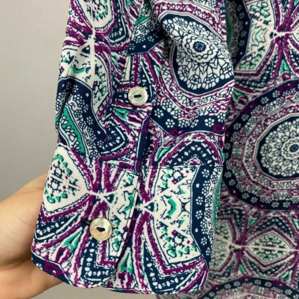 Foxcroft Nyc 8 Patterned Button Down Tunic Top Lo… - image 5